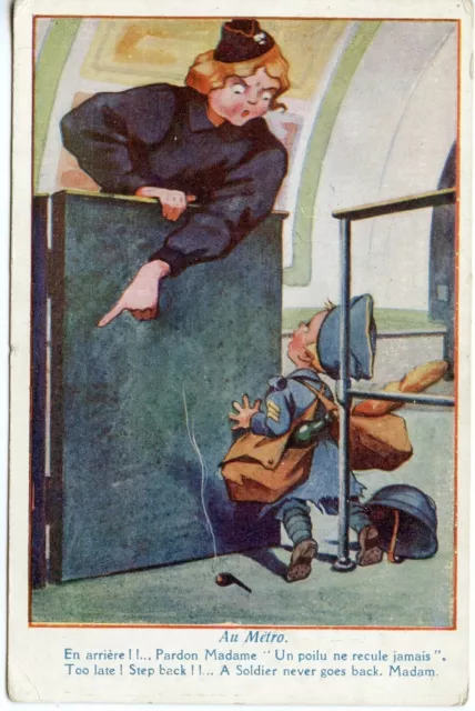 Cpa / Postcard / Humor / Satire / Fantasy Illustrator / At The Metro