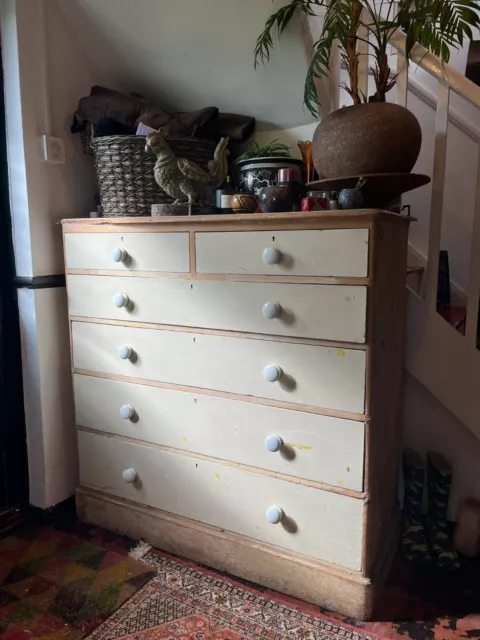 Large Victorian Stripped Pine Chest Of Drawers 2 over 4 Boho Shabby Chic