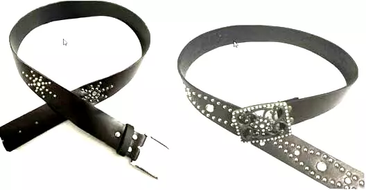 Faux Leather Belts Rhinestone Studs & Ornate Buckle Vegan Lot of 2