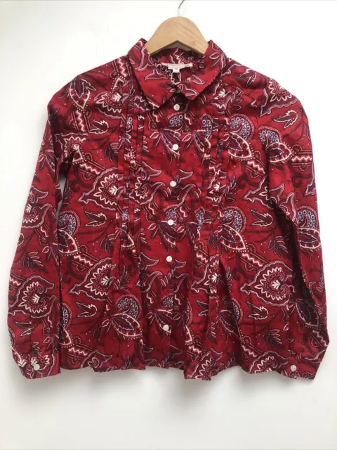 Bonpoint Girls Long Sleeves Red Floral Collared top Shirt Blouse Sz 12 Yrs