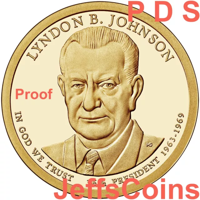 2015 P D S Lyndon B Johnson President Golden Dollar U.S.MINT PDS Proof Set 3 LBJ