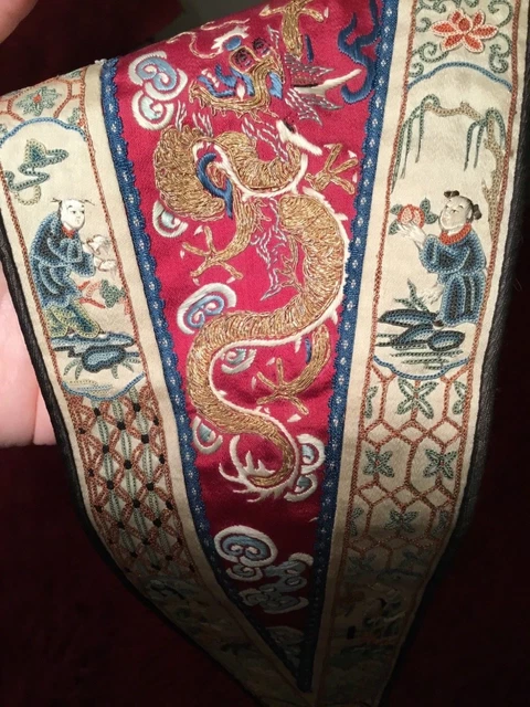 Rare Antique Qi'ing 19Th Chinese Embroidered Silk Purse Tassel Fine Embroidery