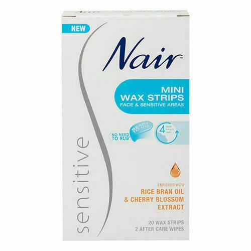 Nair Sensitive Mini Wax Strips For Face & Sensitive Areas 20 Pack 2 Care Wipes