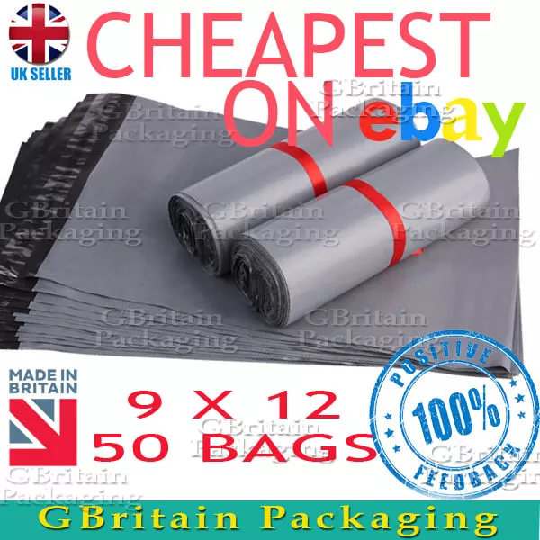 50 BAGS - 9" x 12" STRONG POLY MAILING POSTAGE POSTAL QUALITY SELF SEAL GREY