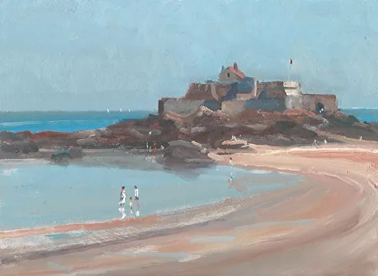 ORIGINAL MICHAEL RICHARDSON "National Fort St Malo" Brittany france OIL PAINTING