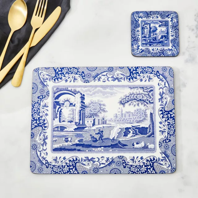 Spode Blue Italian Rectangle Placemats Set of 6 Cork Backed Anti Scratch 30.5...