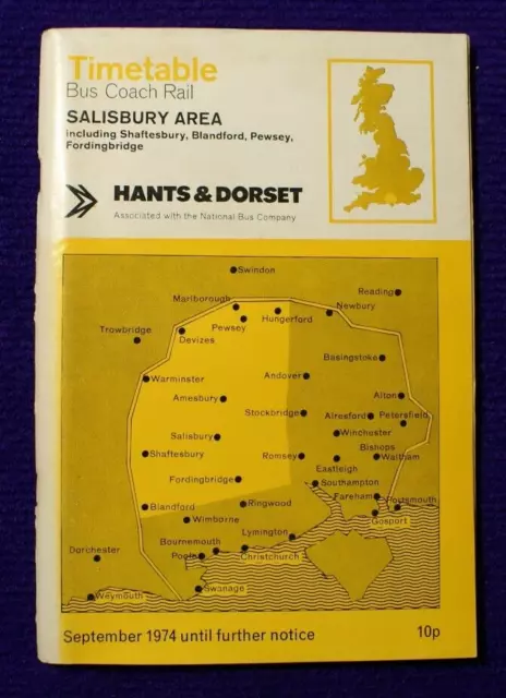 Hants Dorset Salisbury Bus Coach Rail Transport Timetable Route Map June 1974