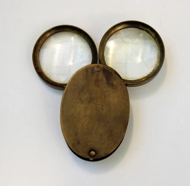 Antique Folding Brass Magnifying Glasses Double Lens Horn Magnifying Glasses