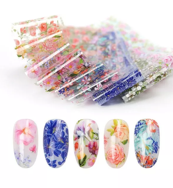 10 MIXED NAIL FOILS Art Stickers Foil Nail Transfer Foil Decal 3D Sticker Flower