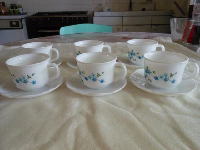 Lot De 6 Tasses à Café & Sous-Tasses Arcopal France - Opaline Irisée Vintage - Modèle Rétro Francé - Occasion En Bon état