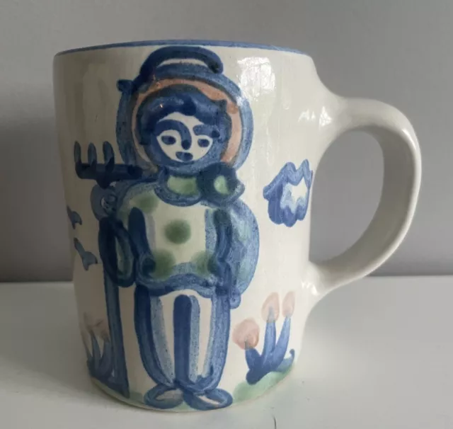 MA HADLEY Stoneware Pottery Blue Farmer The End Coffee Signed Cup Mug VINTAGE!