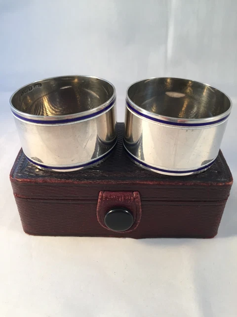 Pair of Antique Silver and Enamel Napkin Rings 1914-15 Deakin and Francis 59.5gr
