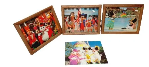 VINTAGE DISNEYLAND FRAMED PHOTOS 80's CALENDAR 8"x10" WOODEN FRAME