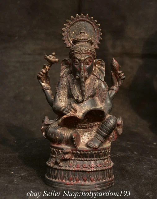 7.2" Old Chinese Bronze Gilt Ganesh Lord Ganesha Elephant God Buddha Statue