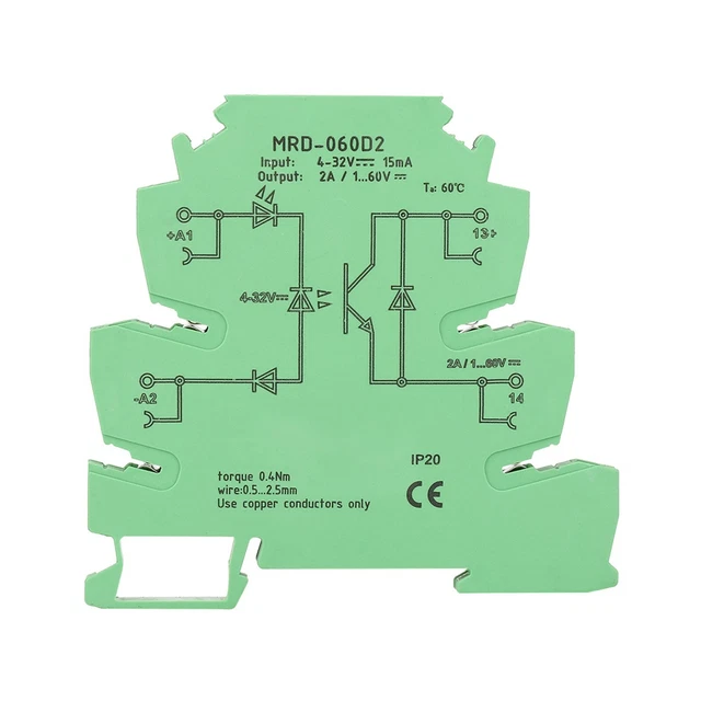DIN Rail Relay Module, MRD-060D2 Ultra-thin Relay Module 6.2mm Solid State Relay