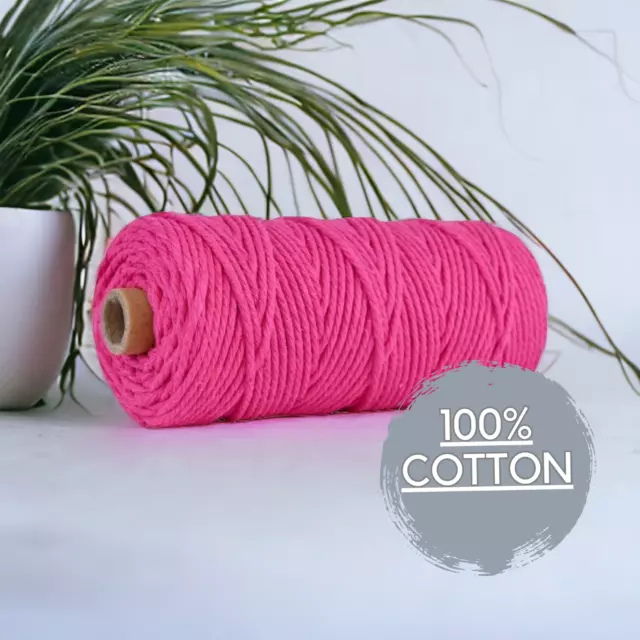 4MM 3ply macrame cord MAGENTA, 100m, Australia, High Quality 100% Cotton Soft