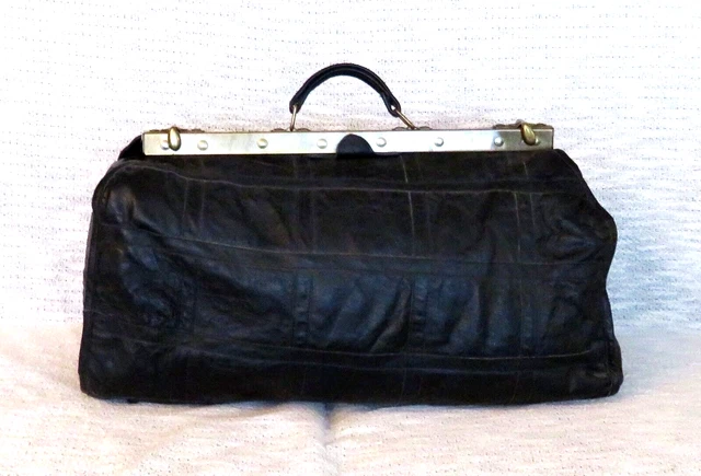 Alte DENISE Leder Arzttasche/ Hebammenkoffer / Doktortasche - schwarz