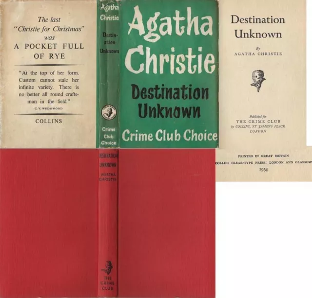 Agatha Christie  DESTINATION UNKNOWN  1st w/ Original DJ 1954 Collins