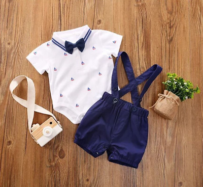 Baby Boys Formal Outfit Romper Suit Shorts Party Set Boats Wedding