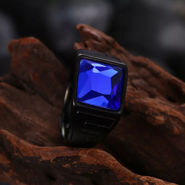 For Men's Ring Black Gold Plated Turkish Handmade Jewelry Sapphire Size 7-10