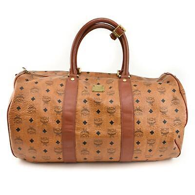 MCM "Munchen": Cognac, Leather & Logo Large Duffel/Weekender Bag (nr)