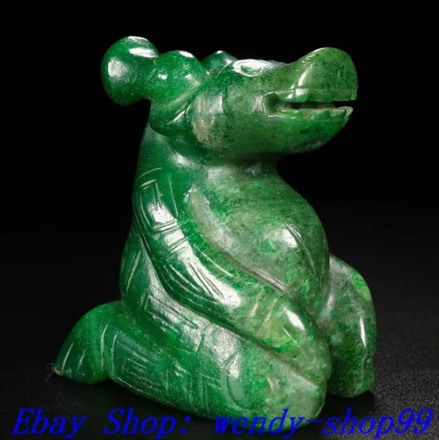 Old China Dynasty Natural Hetian Green Jade Carve Feng Shui Dragon Beast Statue