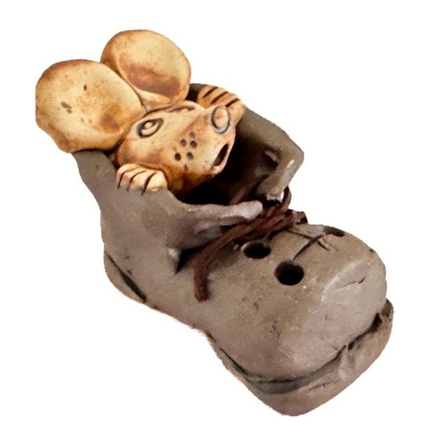 Vintage Australian Studio Art Pottery Mouse in Boot Figurine