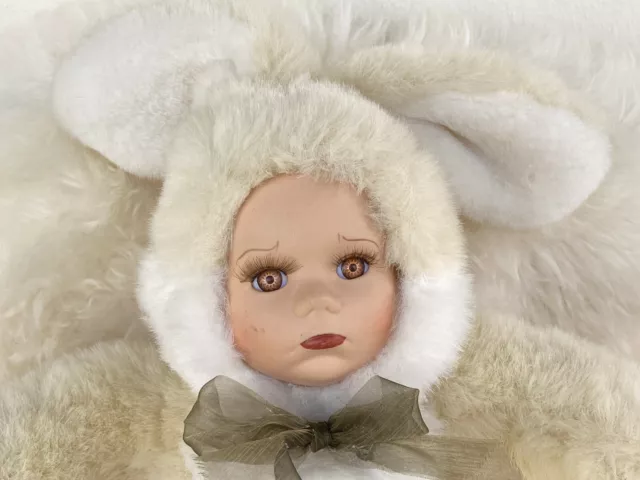 The Bunny Rabbit Baby Doll Porcelain Head Baby Face Stuffed Plush Body 9"