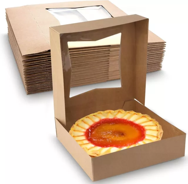 MT Products Pie Boxes - 9" x 9" x 2.5" Brown Bakery Boxes with Window Pack of 50