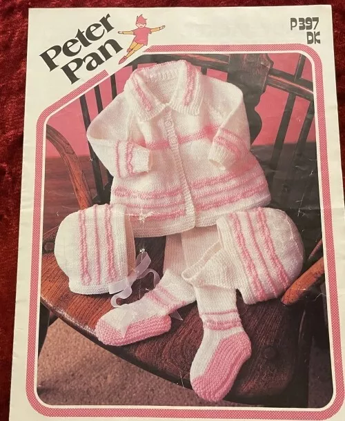 Vintage Baby tights, coat and bonnet knitting pattern from Peter Pan P397 DK