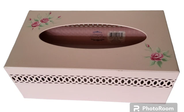 Vintage Simply Shabby Chic Rachel Ashwell Pink Flower Metal Tissue Box Cover
