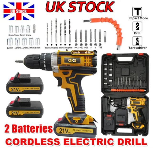 21V Cordless Drill Combi Driver Electric Screwdriver Set with 2Battery + Charger
