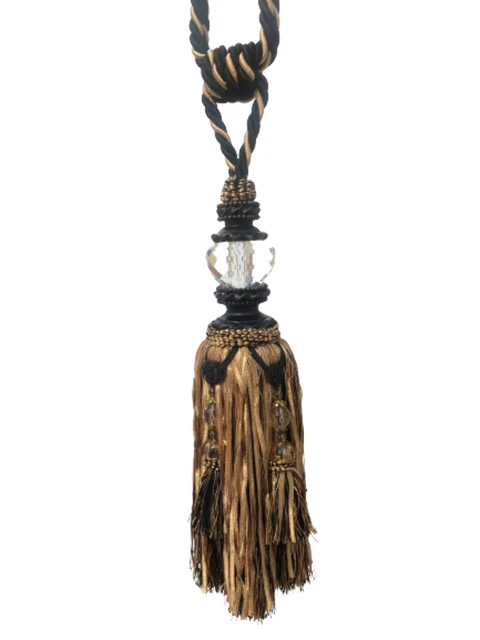 PAIR Curtain Tie back - 30cm Tassel gold black tonings