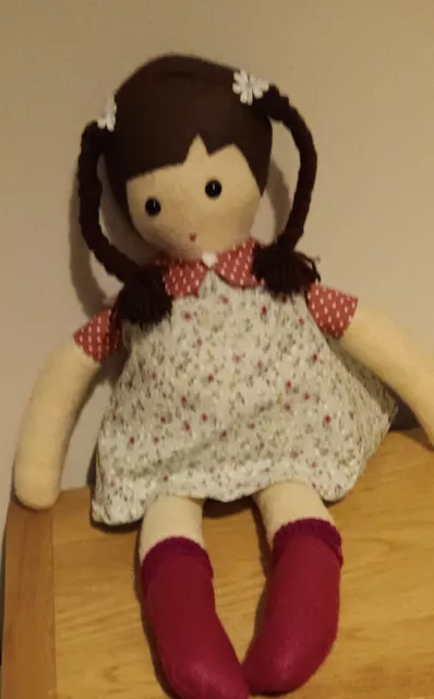 Handmade rag doll. Soft toy. Girl doll. Plaited hair. Sewn Removable clothes