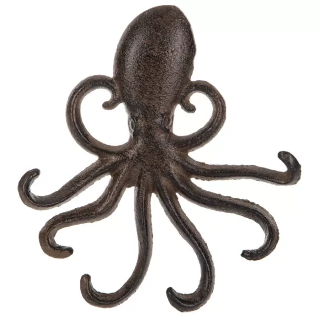 Octopus Wall Art - Cast Iron Rustic Brown Finish - Nautical Wall Decor Hook