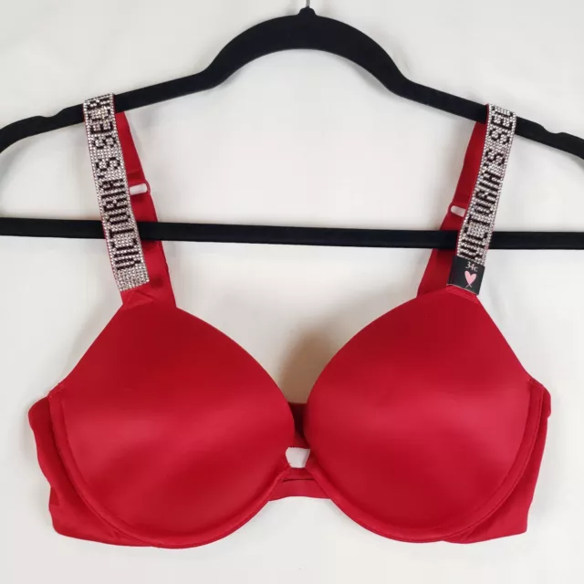 NWT VICTORIA'S SECRET VERY SEXY PUSH UP BRA 38DD HOT PINK CRYSTALS RETIRED