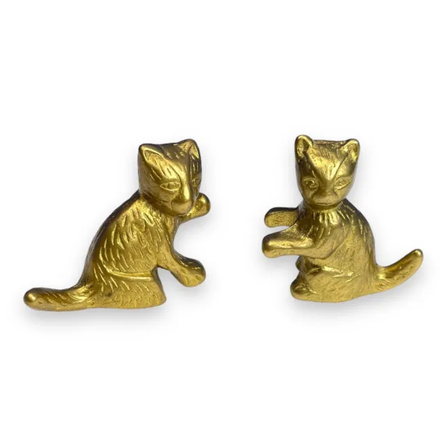 Solid Brass Kitty Cats Figurine Statue Paperweight Mid Century Lot of 2 Small 2"