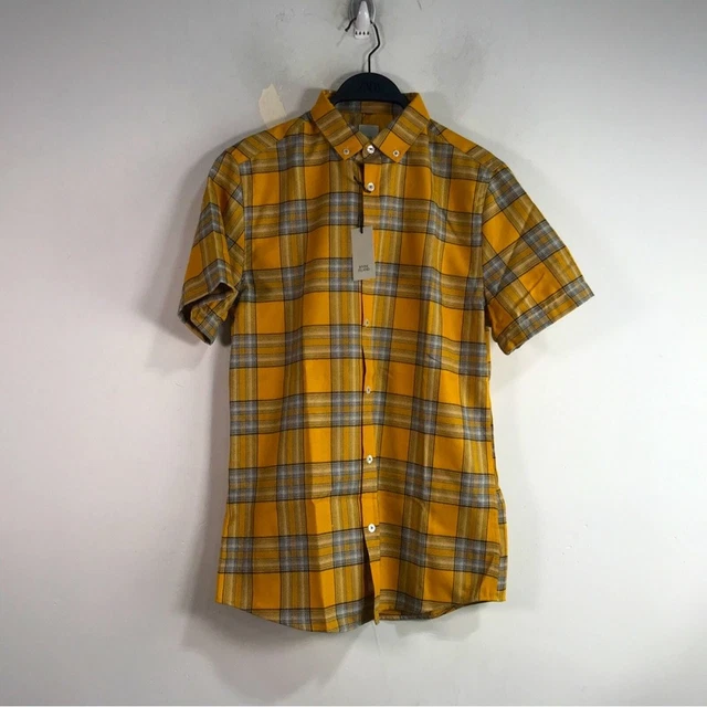 RIVER ISLAND PLAID Short Sleeve Button Up, Size UK S or US 36
