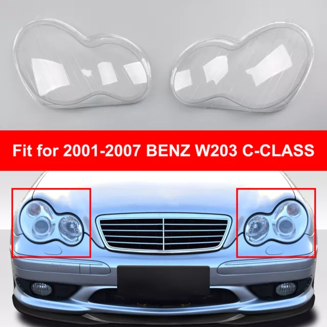 Headlight Lens Shell Plastic Cover Left + Right Für 2001-2007 Benz W203 C-Class