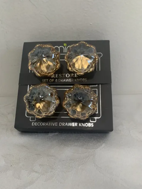 Set Of 4 Colored Glass Knobs/Drawer Pulls Gold Or Amber