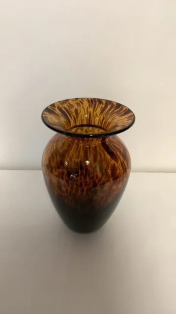 Glass Vase Tortoise Shell Cheetah Print Brown Amber
