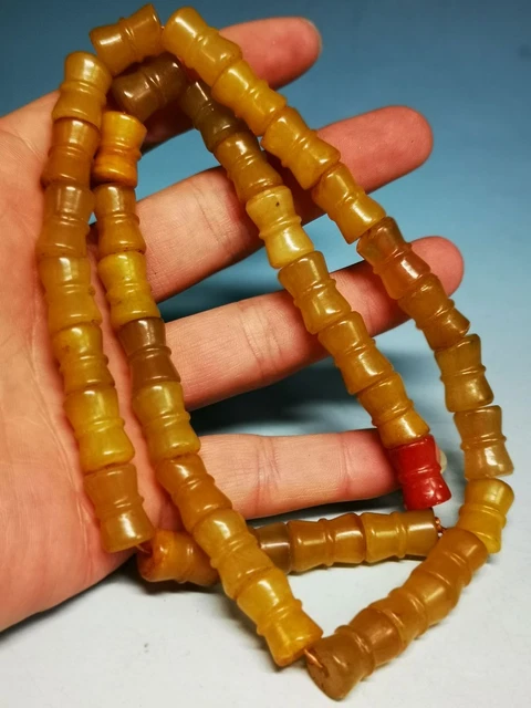 Elegant Old Nephrite Jade Hand-carved Ancient Spiral Buddha Bead Necklace Y68