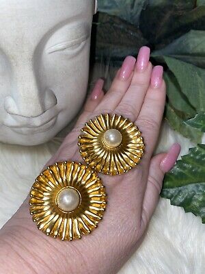 Massive French Designer Glass Pearl Vintage High End Stunning Earrings! WOW! A1