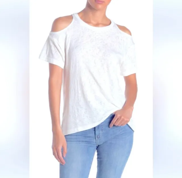 LNA Revolve Cutout T-Shirt Crew Neck White Soft Cold Shoulder Relaxed Small NWOT