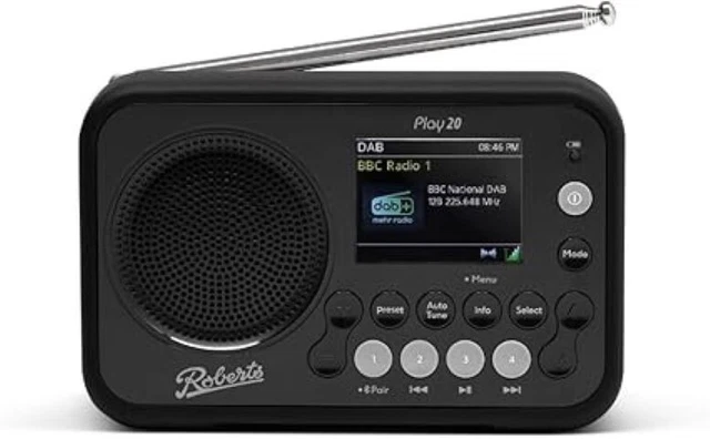 Roberts Radio PLAY20 Compact And Portable DAB/DAB /FM Digital Rubber-Protected, Full Colour Screen, White - View #5