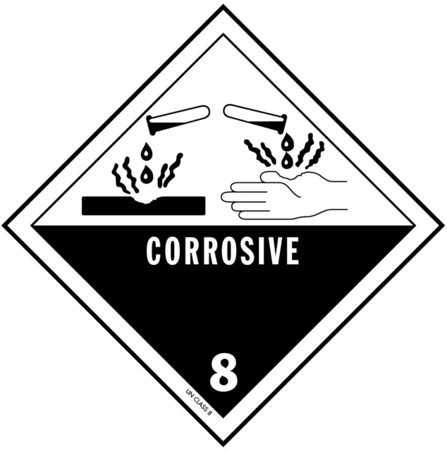 Corrosive Label Class 8, 100x100mm Hazard Label Black and White 625 per roll