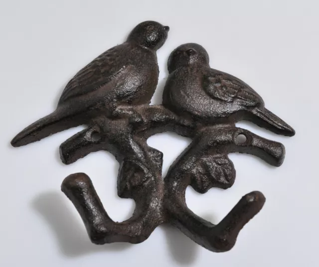 Antique Cast Iron Wall Hooks Two Brown Birds Coat Hat Towel Hangings Vintage