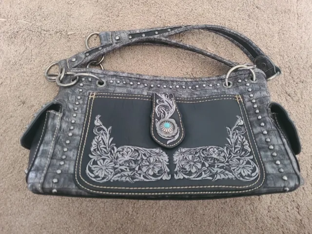 Montana West Purse Western Turquoise Croc Pattern And  Embroidered