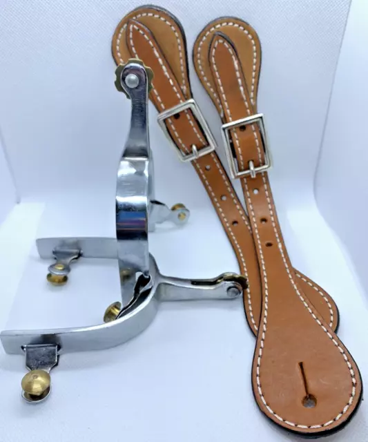 Western SS Spurs with Brass Rowels- Leather Spur Straps Included- Complete Set