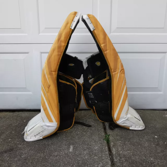 Used Bauer Supreme 1S Odin White Yellow Large 36" Goalie Pads 2